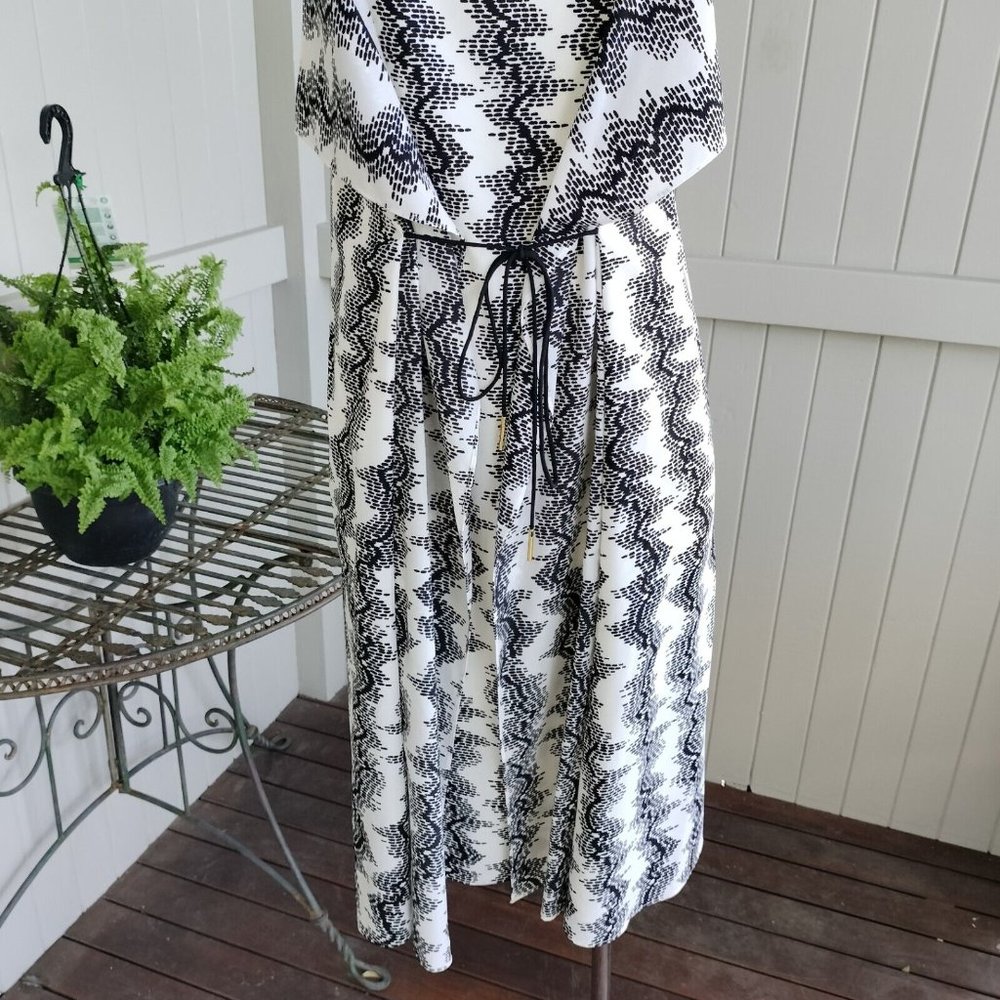 Country Road Size 10 Dress White Black A Line Ruffle Abstract Tie Waist Cocktail - Picture 6 of 13